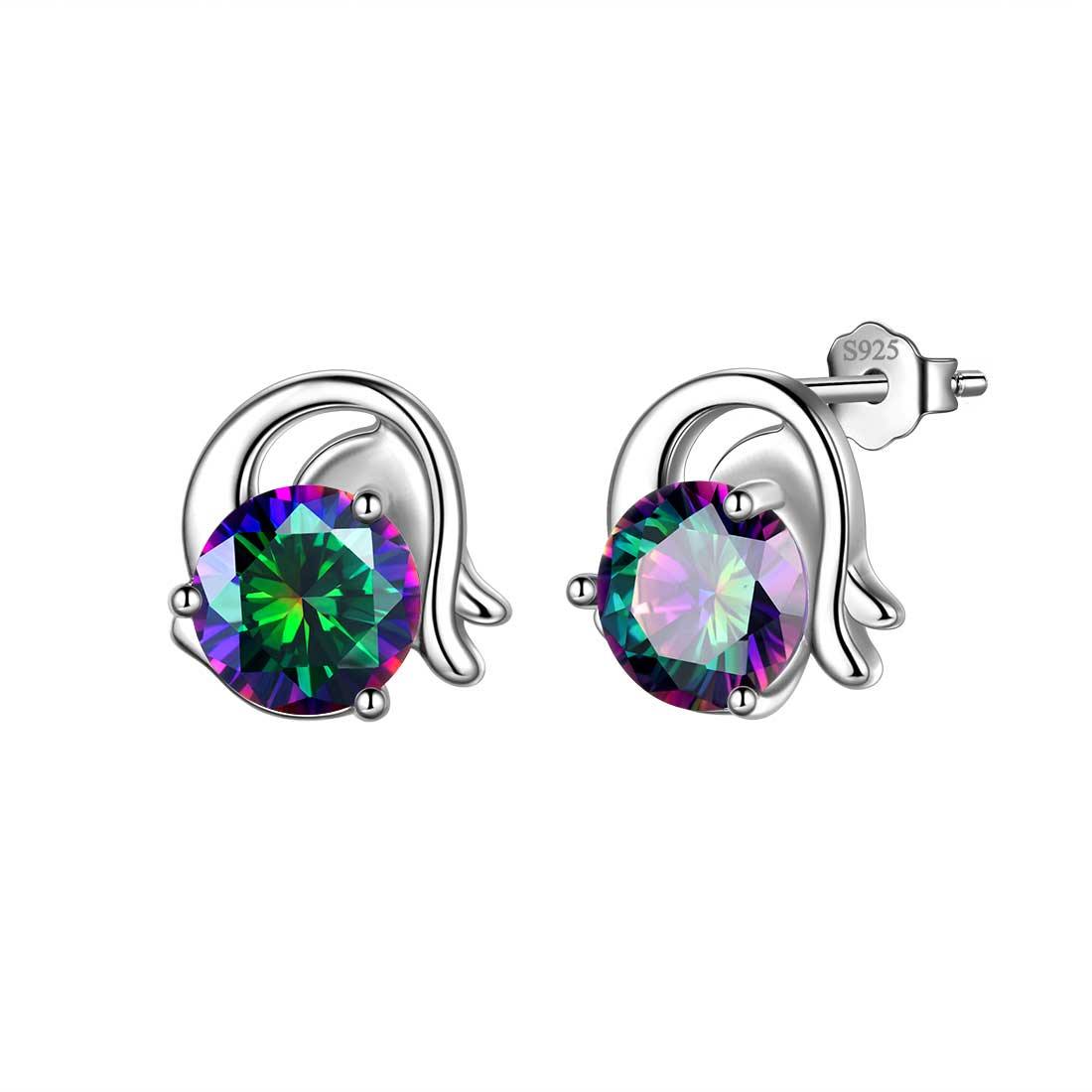 Capricorn Stud Earrings Sterling Silver Mystic Rainbow Topaz Aurora Tears Jewelry