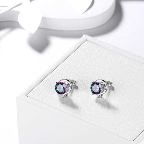 Capricorn Stud Earrings Sterling Silver Mystic Rainbow Topaz - Earrings - Aurora Tears Jewelry