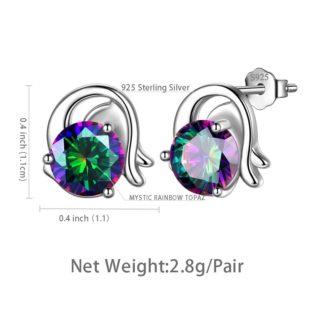 Capricorn Stud Earrings Sterling Silver Mystic Rainbow Topaz - Earrings - Aurora Tears Jewelry