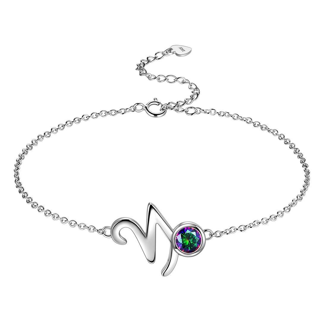 Capricorn Bracelet Sterling Silver Mystic Rainbow Topaz Aurora Tears Jewelry