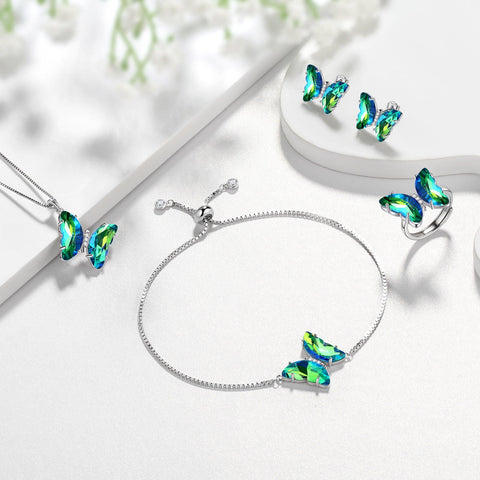 Green Butterfly Bracelet May Emerald Birthstone - Bracelet - Aurora Tears