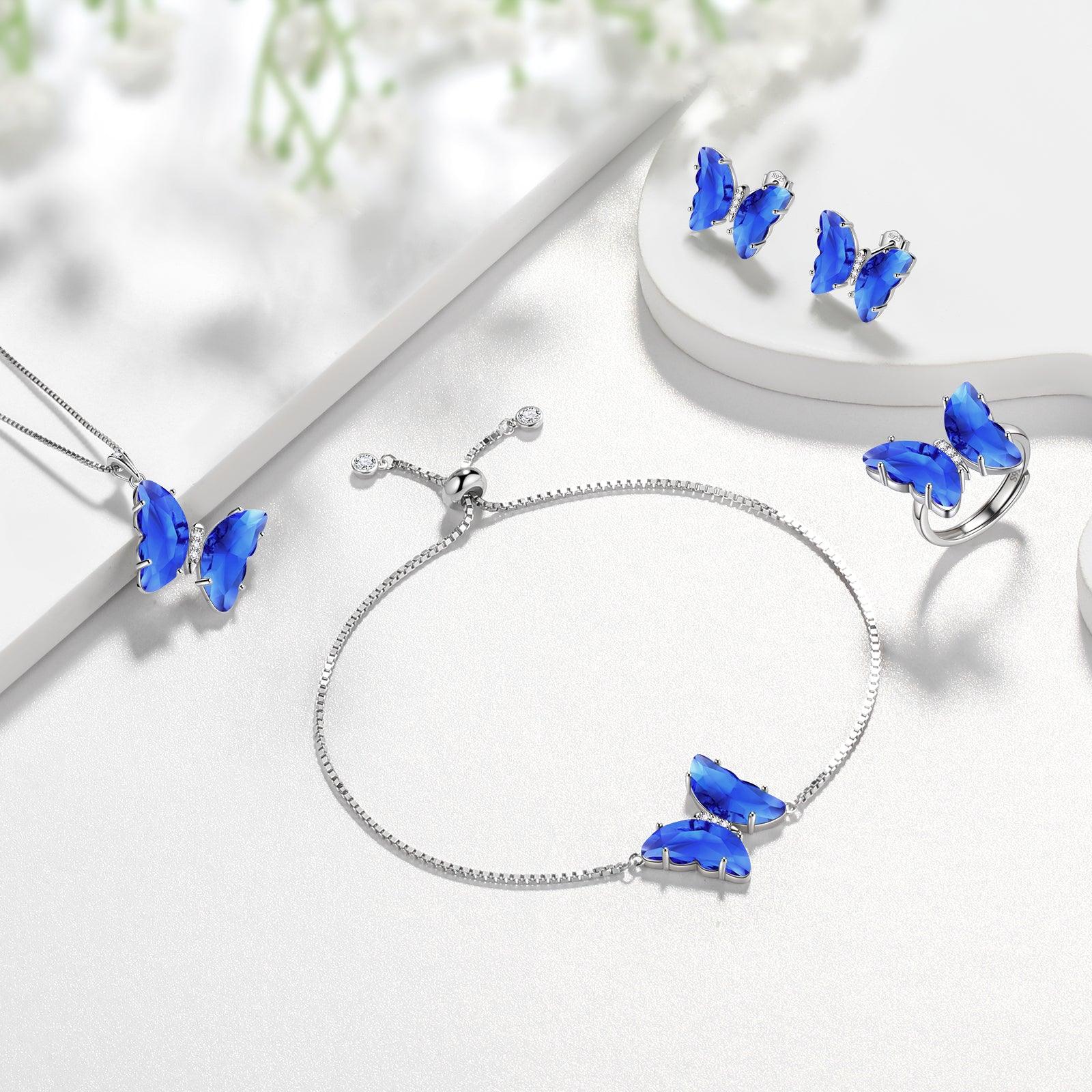 Blue Butterfly Necklace September Sapphire Birthstone Pendant - Necklaces - Aurora Tears