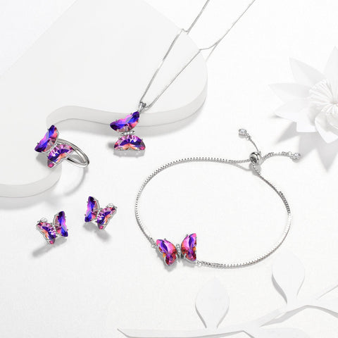 Purple Butterfly Bracelet February Amethyst Birthstone - Bracelet - Aurora Tears