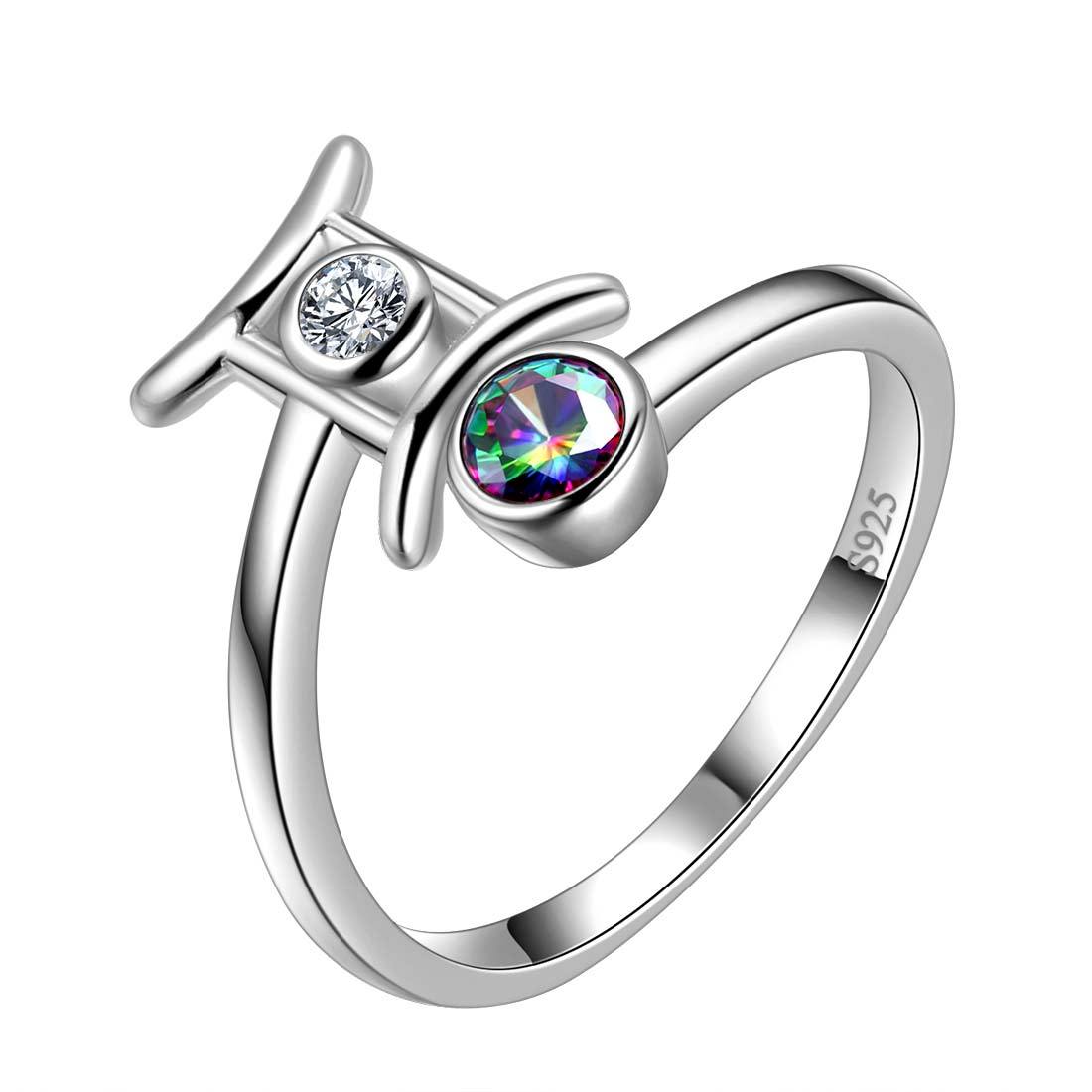 Gemini Zodiac Open Rings 925 Sterling Silver Aurora Tears Jewelry