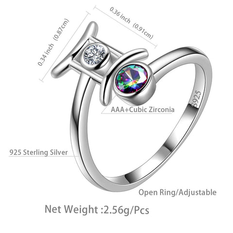 Gemini Zodiac Open Rings 925 Sterling Silver - Rings - Aurora Tears Jewelry