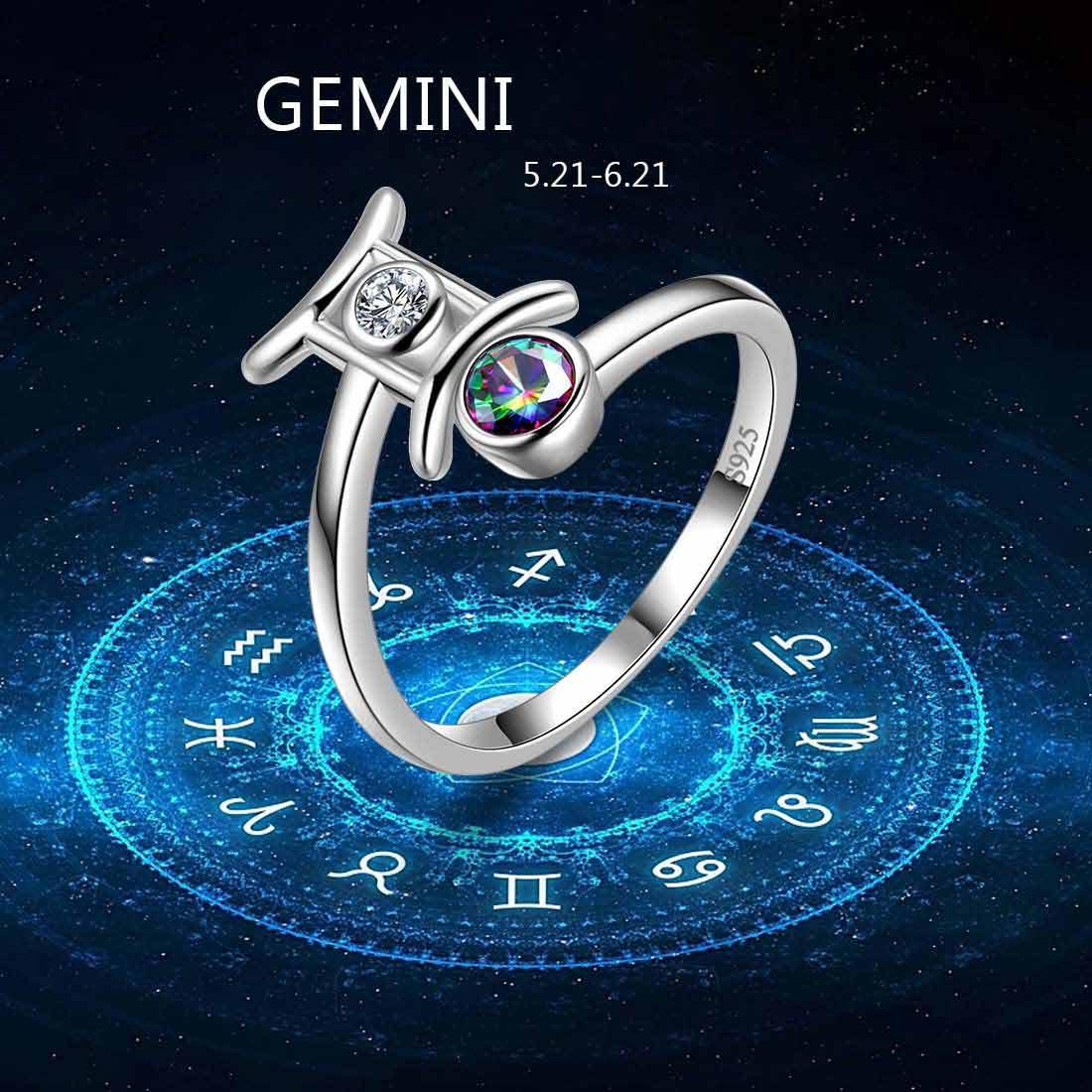 Gemini Zodiac Open Rings 925 Sterling Silver - Rings - Aurora Tears Jewelry
