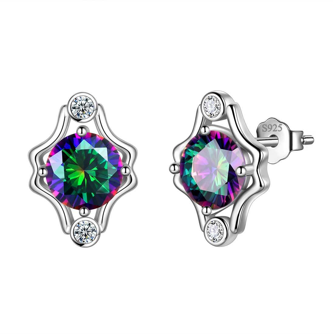 Gemini Stud Earrings Sterling Silver Mystic Rainbow Topaz Aurora Tears Jewelry