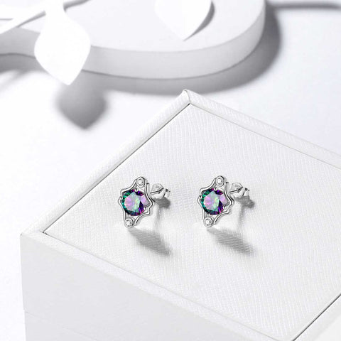 Gemini Stud Earrings Sterling Silver Mystic Rainbow Topaz - Earrings - Aurora Tears Jewelry