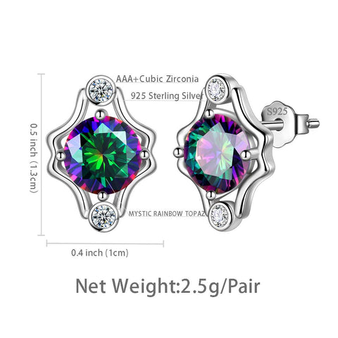 Gemini Stud Earrings Sterling Silver Mystic Rainbow Topaz - Earrings - Aurora Tears Jewelry