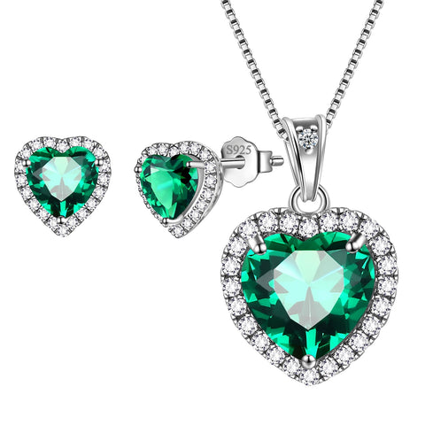 Hearts Jewelry Sets 3PCS Women Birthstone Necklace Earrings Girls Jewelry Birthday Gift 925 Sterling Silver - Aurora Tears Jewelry