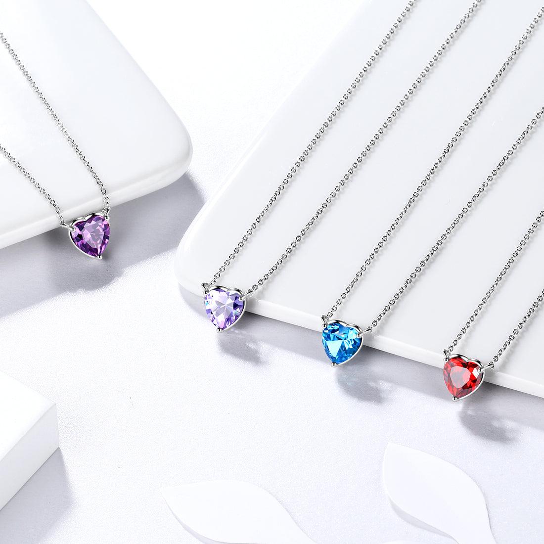 Birthstone Pendant Hearts Necklaces Sterling Silver - Necklaces - Aurora Tears
