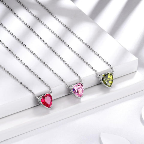 Birthstone Pendant Hearts Necklaces Sterling Silver - Necklaces - Aurora Tears