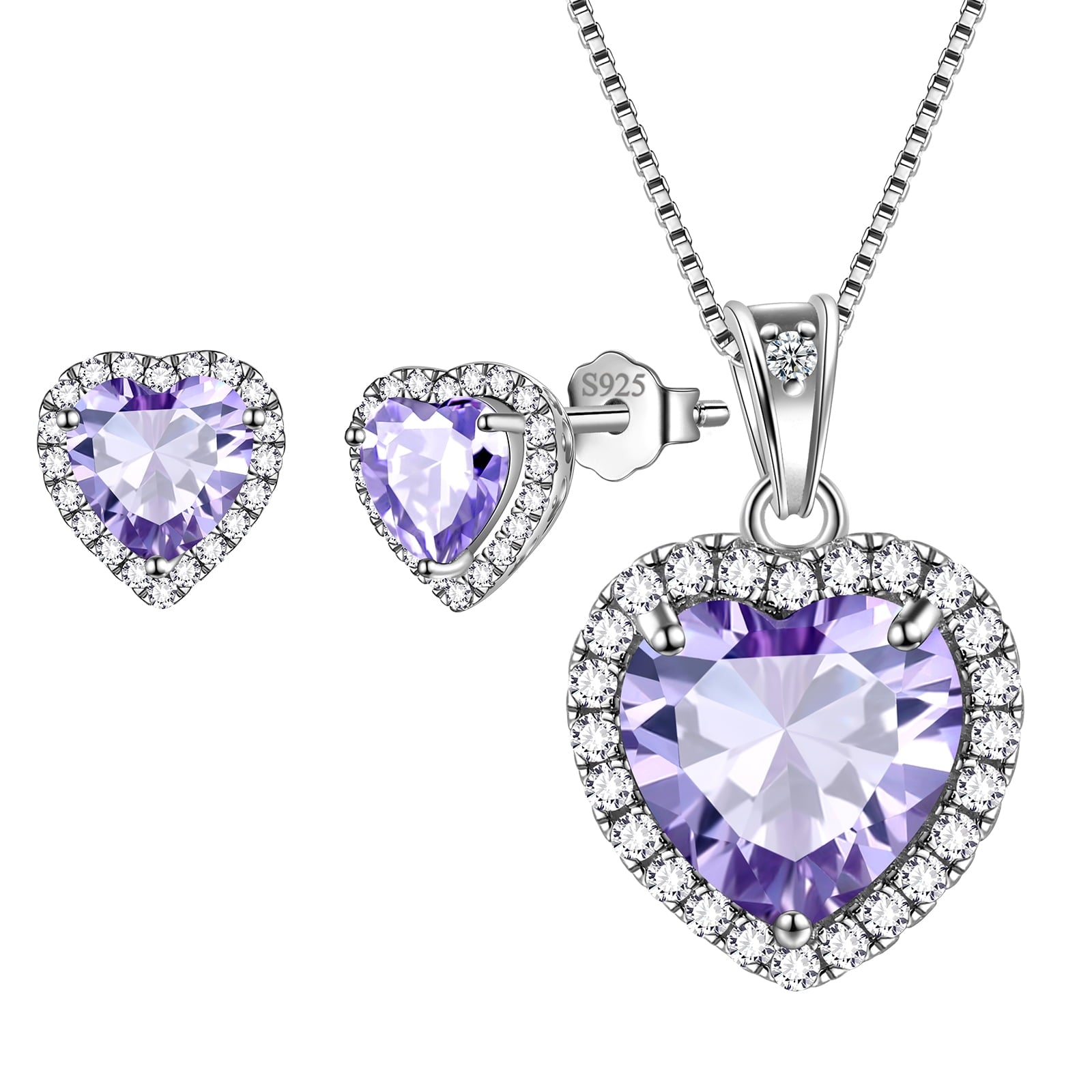 Hearts Jewelry Sets 3PCS Women Birthstone Necklace Earrings Girls Jewelry Birthday Gift 925 Sterling Silver - Aurora Tears Jewelry