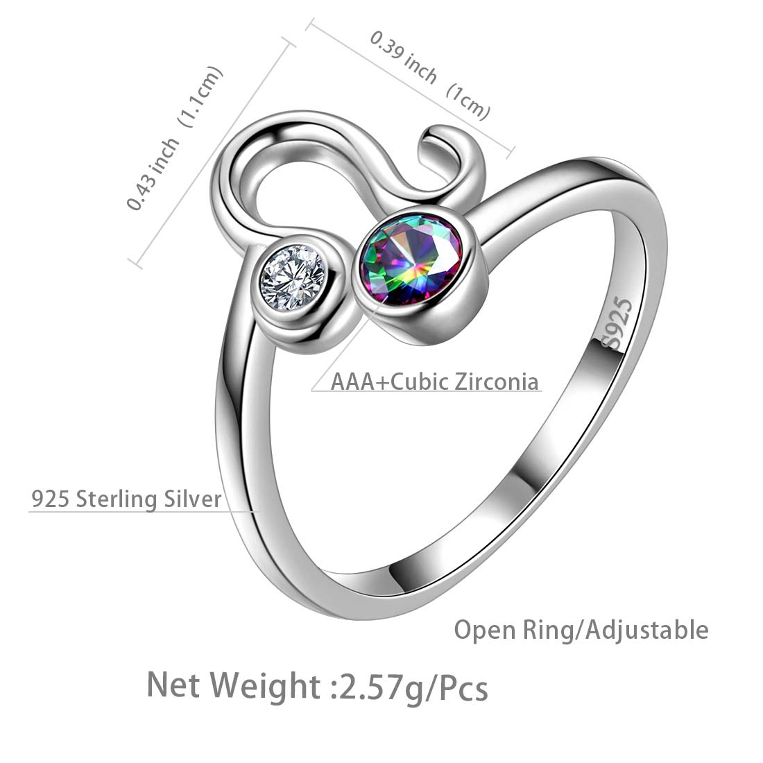 Leo Zodiac Open Rings 925 Sterling Silver - Rings - Aurora Tears Jewelry
