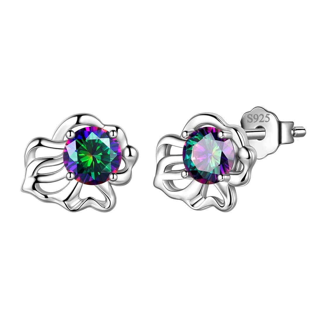 Leo Stud Earrings Sterling Silver Mystic Rainbow Topaz Aurora Tears Jewelry
