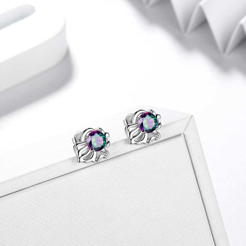 Leo Stud Earrings Sterling Silver Mystic Rainbow Topaz - Earrings - Aurora Tears Jewelry