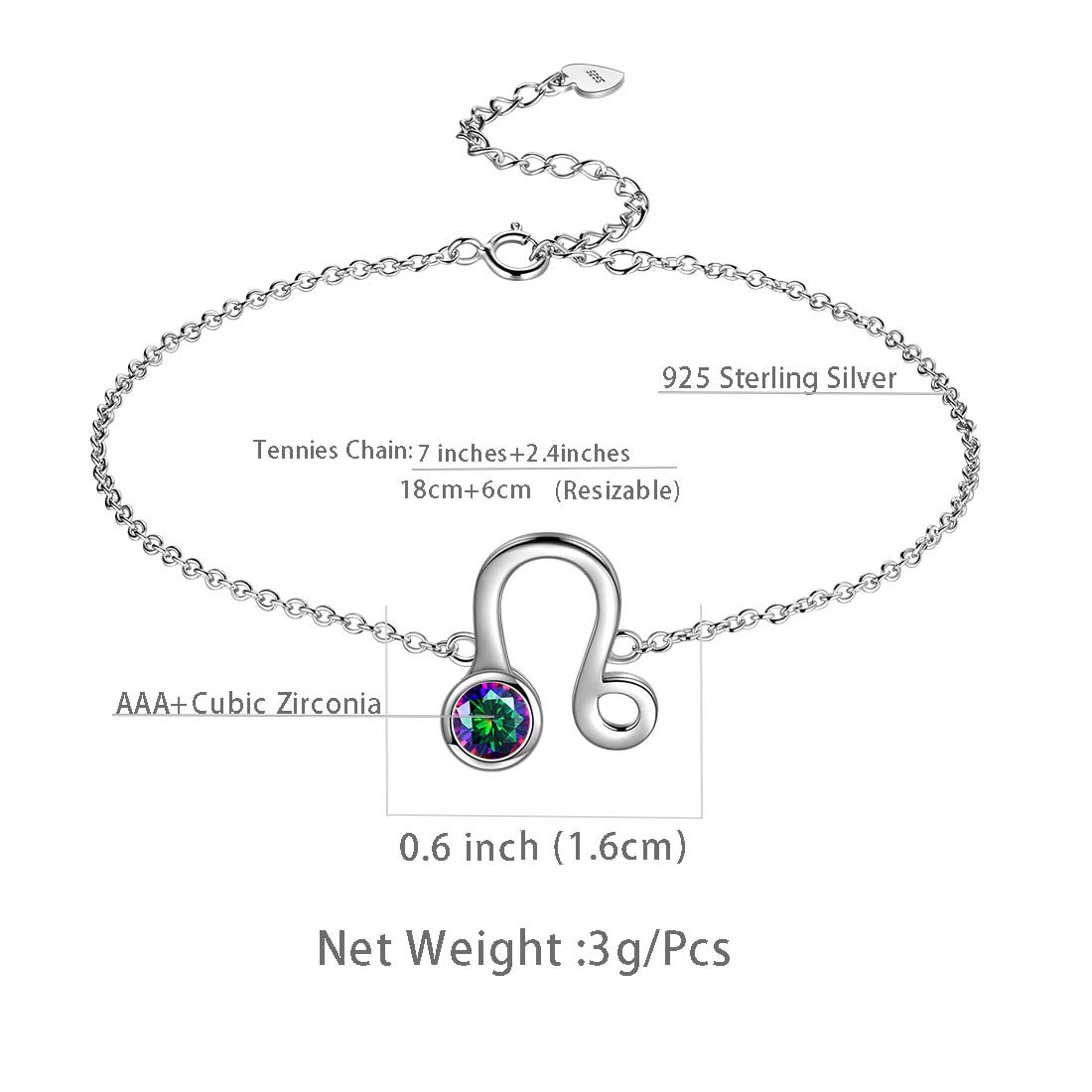 Leo Bracelet Sterling Silver Mystic Rainbow Topaz - Bracelet - Aurora Tears Jewelry