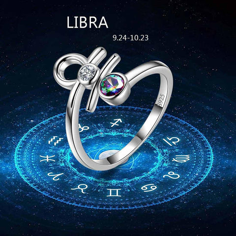 Libra Zodiac Open Rings 925 Sterling Silver - Rings - Aurora Tears Jewelry