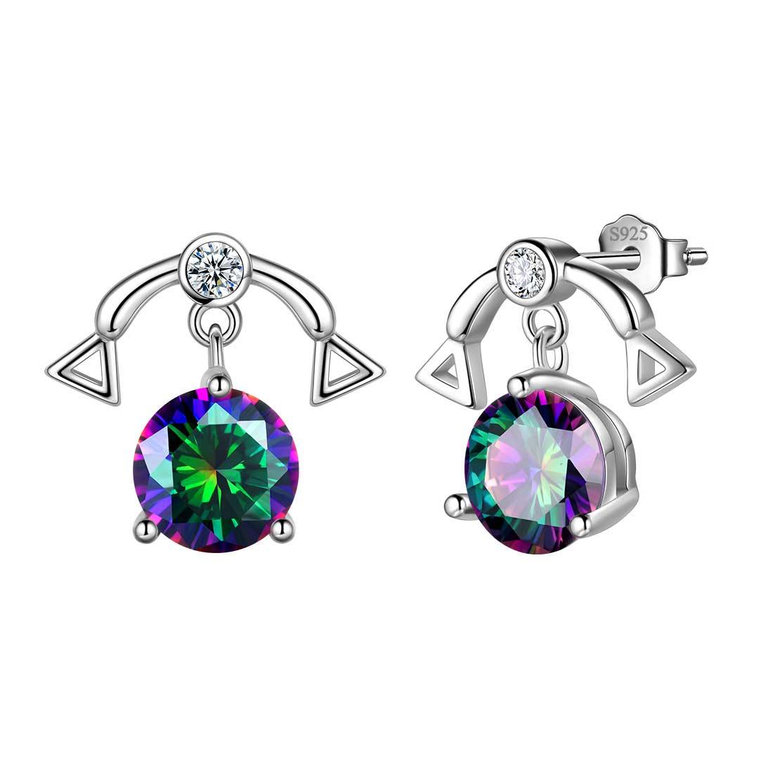 Libra Stud Earrings Sterling Silver Mystic Rainbow Topaz Aurora Tears Jewelry