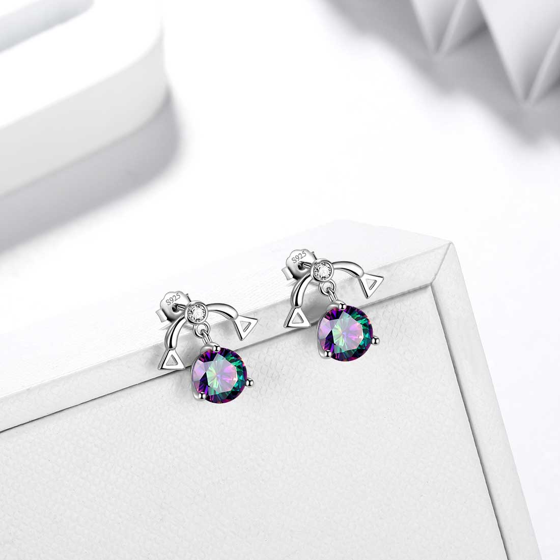 Libra Stud Earrings Sterling Silver Mystic Rainbow Topaz - Earrings - Aurora Tears Jewelry