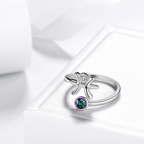 Pisces Zodiac Open Rings 925 Sterling Silver - Rings - Aurora Tears Jewelry
