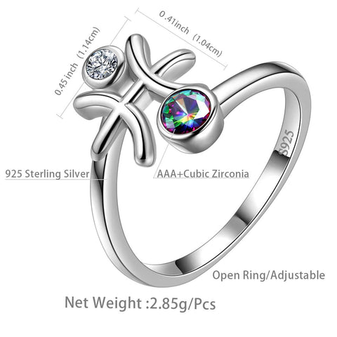 Pisces Zodiac Open Rings 925 Sterling Silver - Rings - Aurora Tears Jewelry