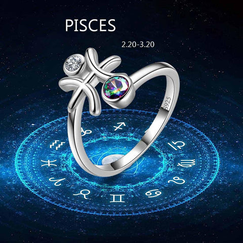 Pisces Zodiac Open Rings 925 Sterling Silver - Rings - Aurora Tears Jewelry