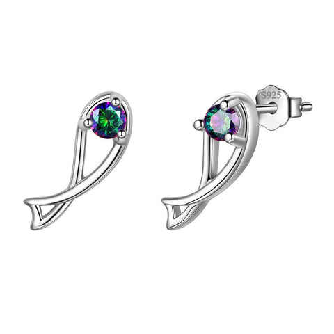 Pisces Stud Earrings Sterling Silver Mystic Rainbow Topaz Aurora Tears Jewelry