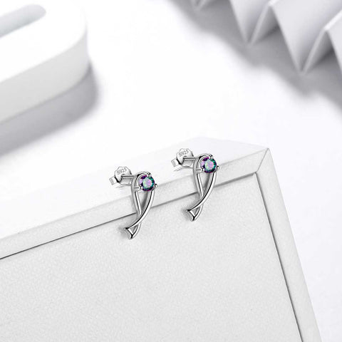 Pisces Stud Earrings Sterling Silver Mystic Rainbow Topaz - Earrings - Aurora Tears Jewelry