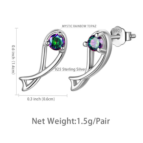 Pisces Stud Earrings Sterling Silver Mystic Rainbow Topaz - Earrings - Aurora Tears Jewelry