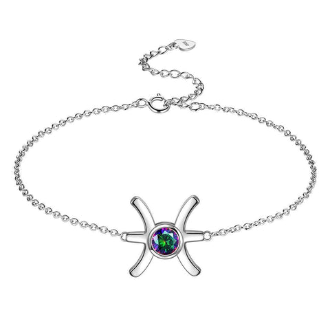 Pisces Bracelet Sterling Silver Mystic Rainbow Topaz Aurora Tears Jewelry