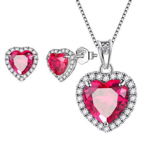 Hearts Jewelry Sets 3PCS Women Birthstone Necklace Earrings Girls Jewelry Birthday Gift 925 Sterling Silver - Aurora Tears Jewelry