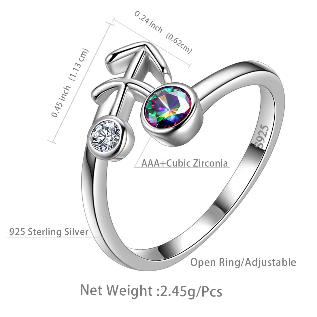 Sagittarius Zodiac Open Rings 925 Sterling Silver - Rings - Aurora Tears Jewelry