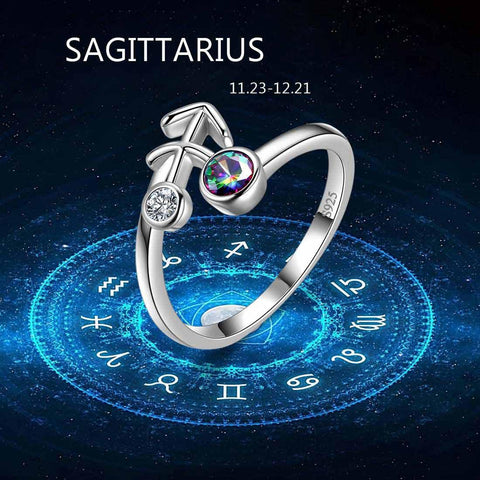 Sagittarius Zodiac Open Rings 925 Sterling Silver - Rings - Aurora Tears Jewelry