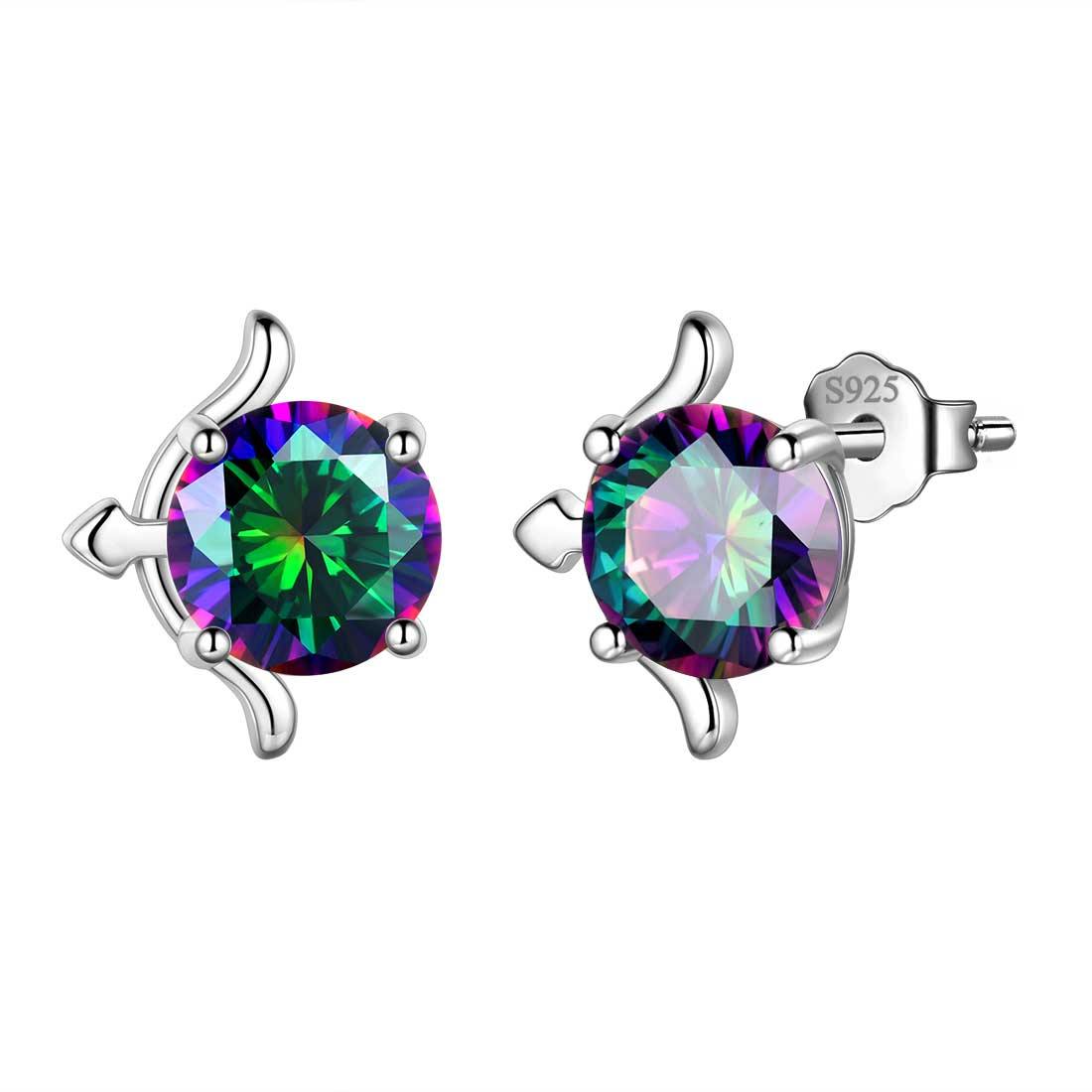 Sagittarius Stud Earrings Sterling Silver Mystic Rainbow Topaz Aurora Tears Jewelry
