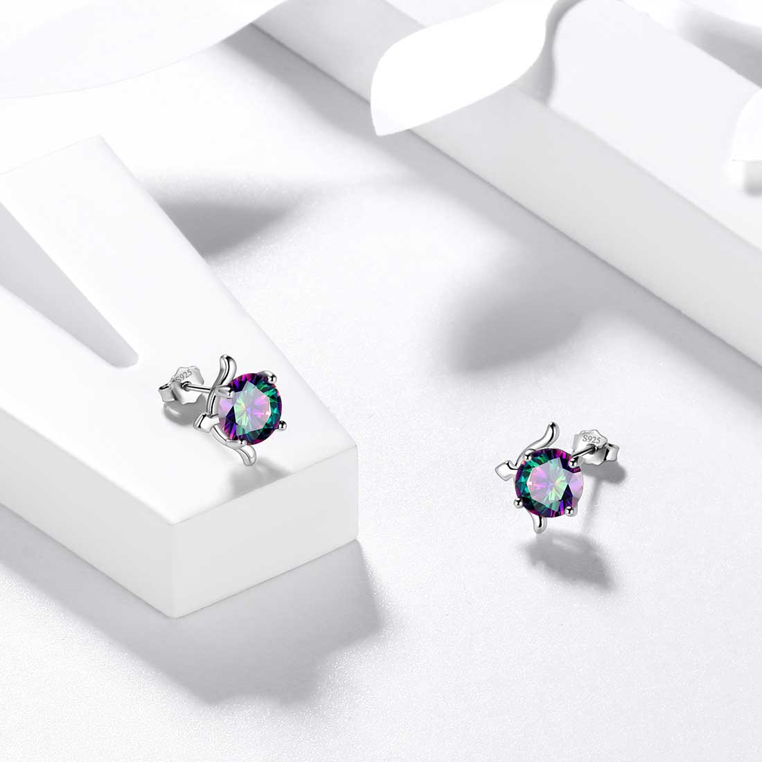 Sagittarius Stud Earrings Sterling Silver Mystic Rainbow Topaz - Earrings - Aurora Tears Jewelry