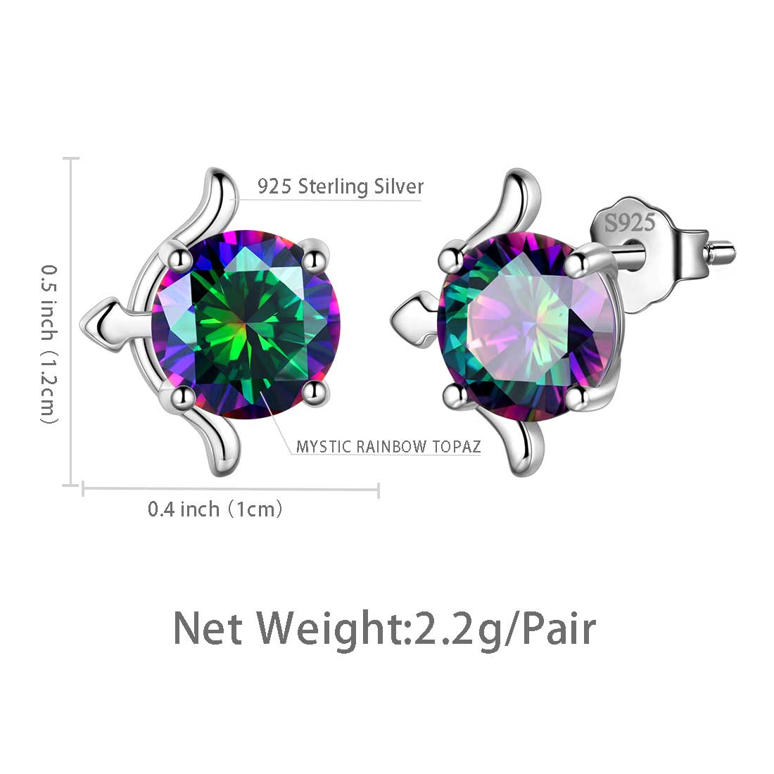 Sagittarius Stud Earrings Sterling Silver Mystic Rainbow Topaz - Earrings - Aurora Tears Jewelry