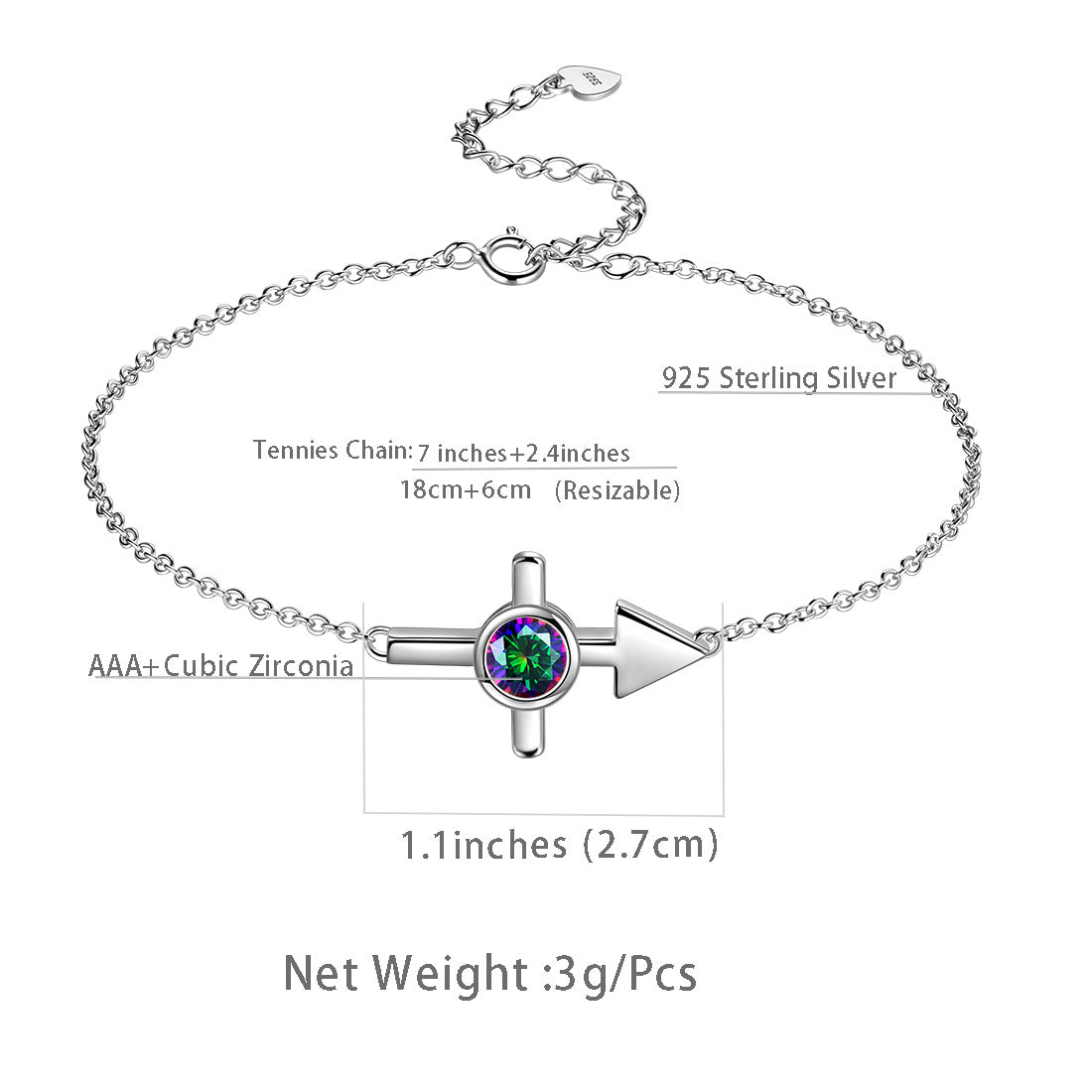 Sagittarius Bracelet Sterling Silver Mystic Rainbow Topaz - Bracelet - Aurora Tears Jewelry