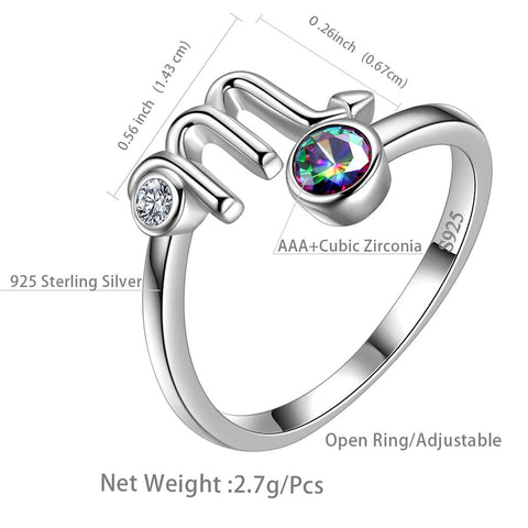 Scorpio Zodiac Open Rings 925 Sterling Silver - Rings - Aurora Tears Jewelry