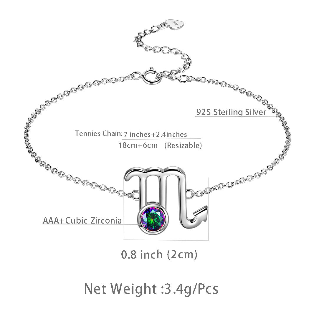 Scorpio Bracelet Sterling Silver Mystic Rainbow Topaz - Bracelet - Aurora Tears Jewelry