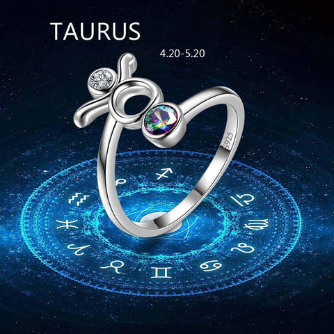 Taurus Zodiac Open Rings 925 Sterling Silver - Rings - Aurora Tears Jewelry