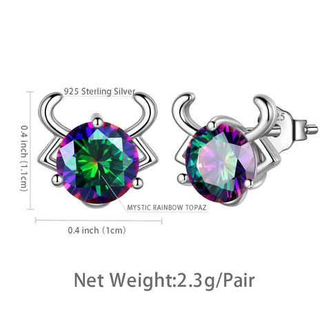 Taurus Stud Earrings Sterling Silver Mystic Rainbow Topaz - Earrings - Aurora Tears Jewelry