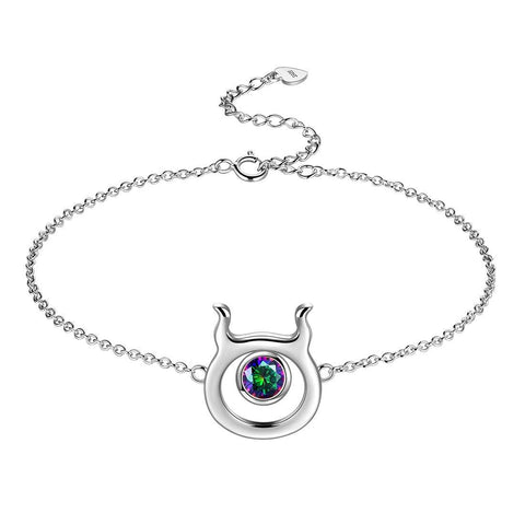 Taurus Bracelet Sterling Silver Mystic Rainbow Topaz Aurora Tears Jewelry