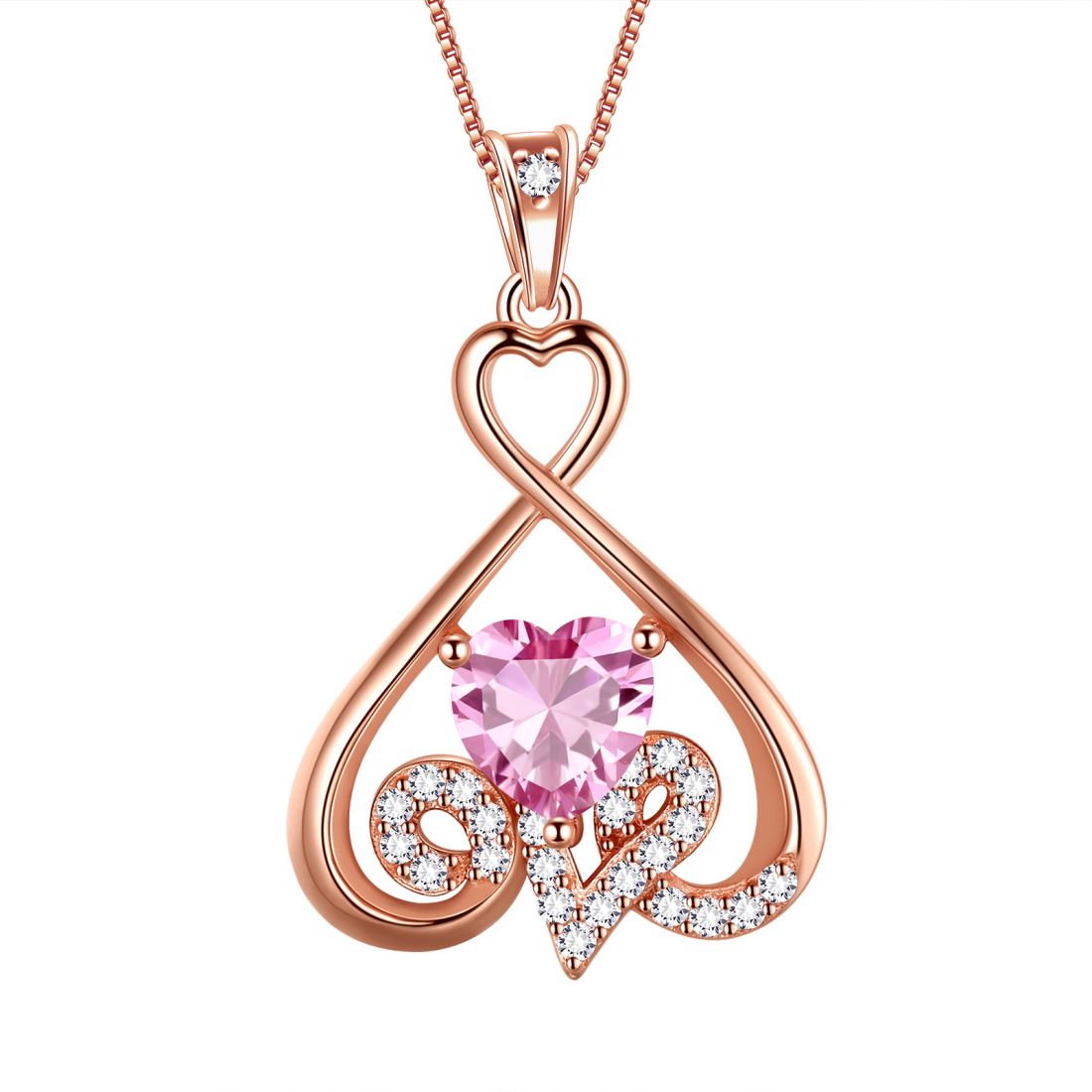 Heart Necklace Love Heart Oct. Birthstone Pendant Chain - Necklaces - Aurora Tears Jewelry