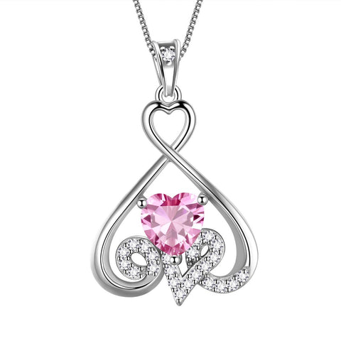 Heart Necklace Love Heart Oct. Birthstone Pendant Chain - Necklaces - Aurora Tears Jewelry