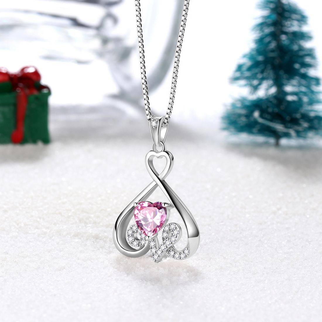 Heart Necklace Love Heart Oct. Birthstone Pendant Chain - Necklaces - Aurora Tears Jewelry