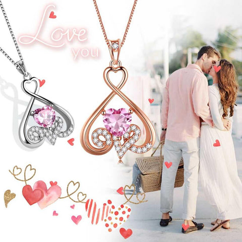 Heart Necklace Love Heart Oct. Birthstone Pendant Chain - Necklaces - Aurora Tears Jewelry