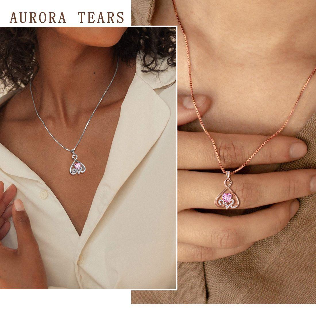 Heart Necklace Love Heart Oct. Birthstone Pendant Chain - Necklaces - Aurora Tears Jewelry