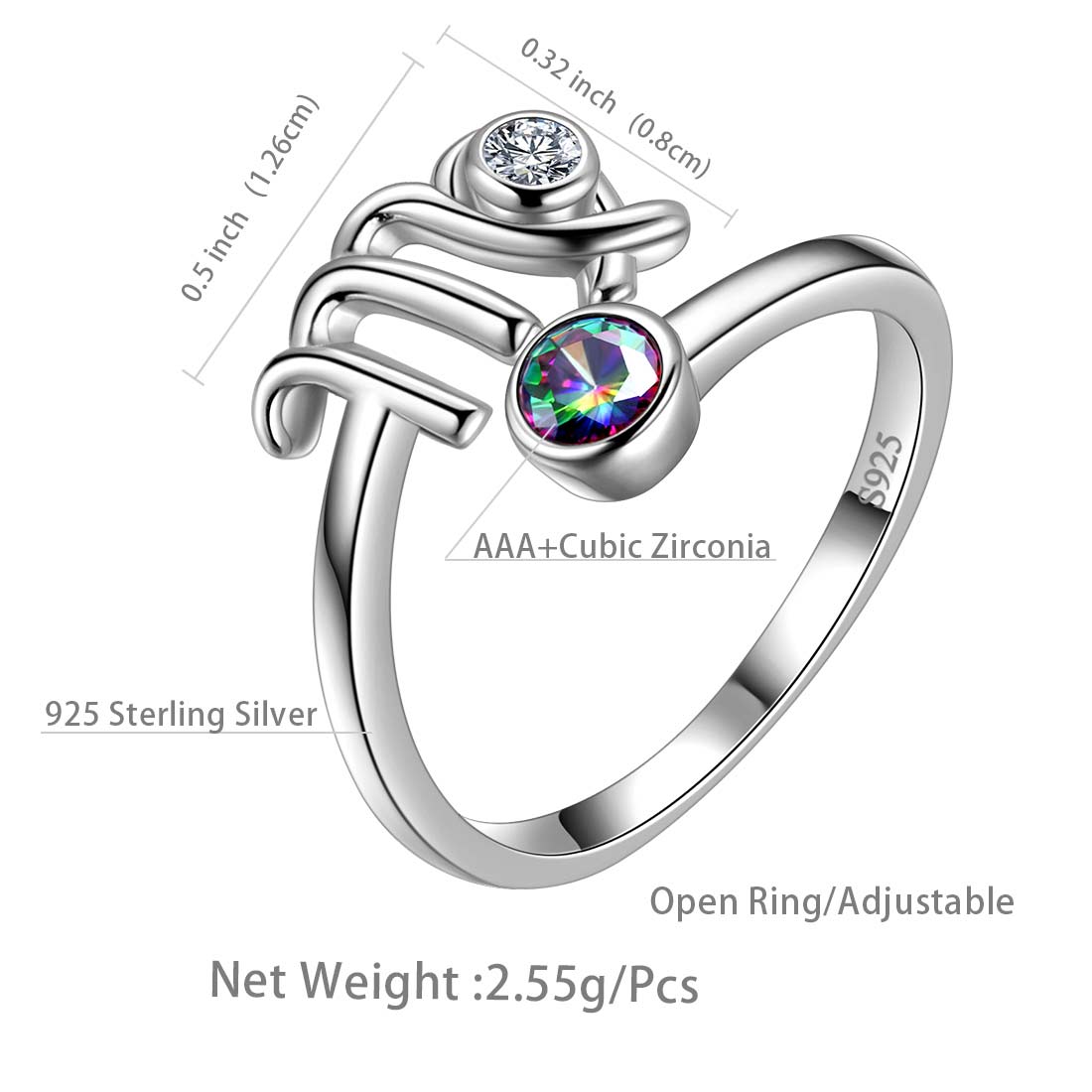 Virgo Zodiac Open Rings 925 Sterling Silver - Rings - Aurora Tears Jewelry