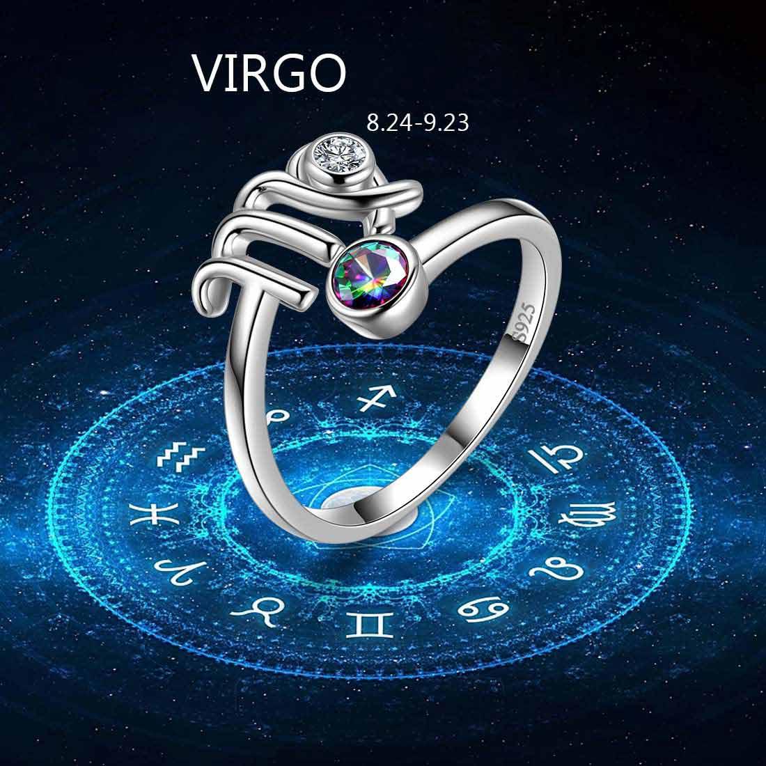 Virgo Zodiac Open Rings 925 Sterling Silver - Rings - Aurora Tears Jewelry